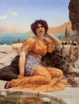 スミレの花輪とサフラン色のローブを添えて 新古典主義の女性 ジョン・ウィリアム・ゴッドワード Oil Paintings
